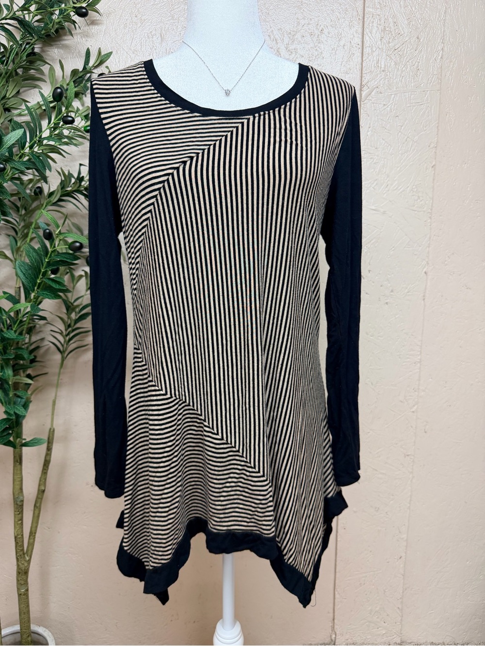 Philosophy Black and Tan Striped Long-Sleeve Tunic